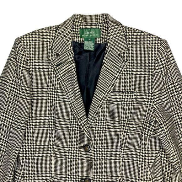 Lauren Ralph Lauren Blazer Size 12 Houndstooth Wool Silk Cashmere Classic Jacket - Picture 2 of 16